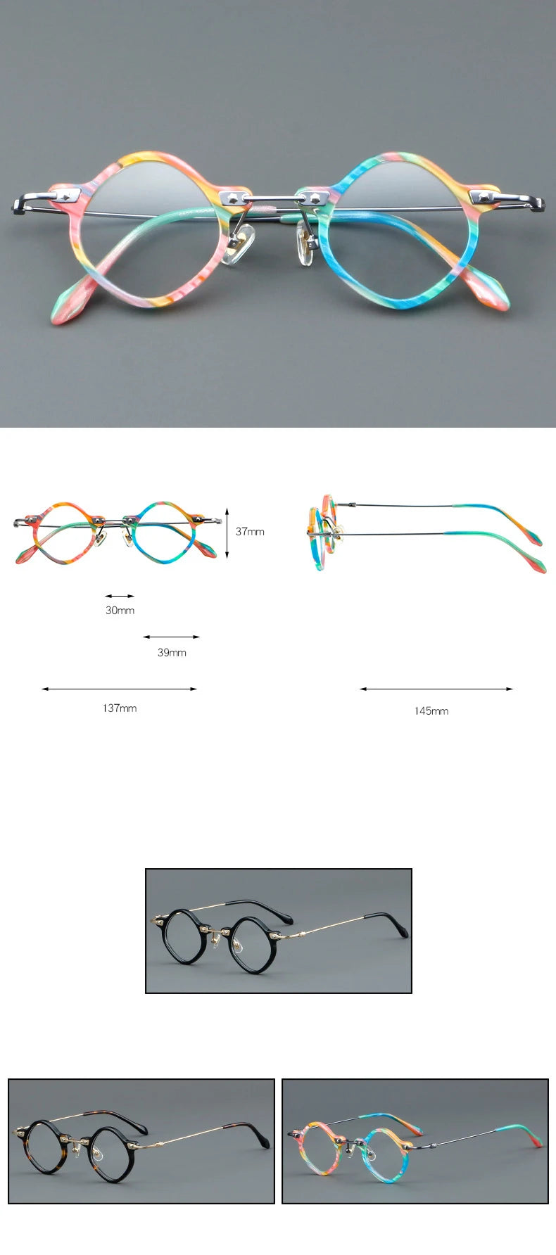 CCspace Women's Full Rim Round Acetate Alloy Eyeglasses 57170 Full Rim CCspace