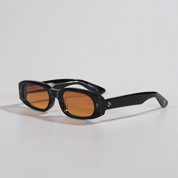 Hewei Unisex Full Rim Oval Rectangle Acetate Sunglasses 0032 Sunglasses Hewei orange-black as picture 
