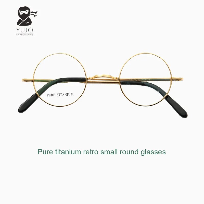 Yujo Unisex Full Rim Small Round Titanium 42mm Eyeglasses Full Rim Yujo   