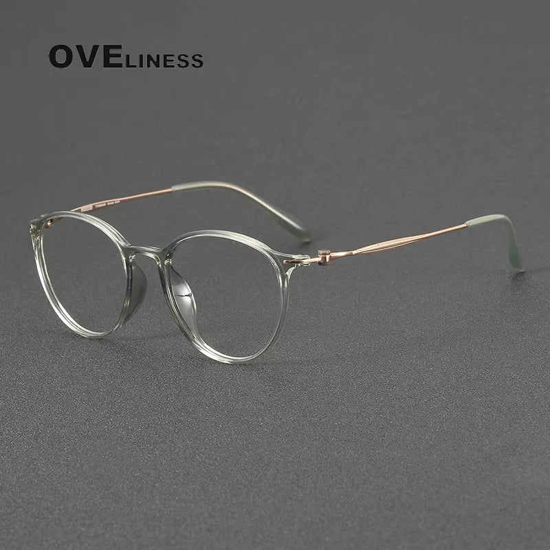 Oveliness Women's Full Rim Round Acetate Titanium Eyeglasses 78664