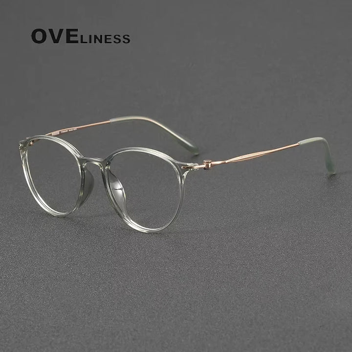 Oveliness Women's Full Rim Round Acetate Titanium Eyeglasses 78664