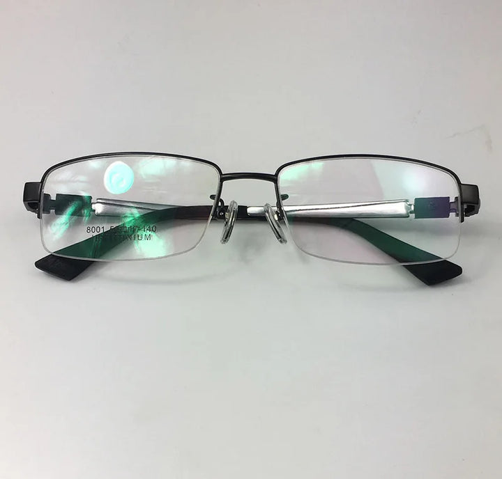 Brightzone Men's Semi Rim Big Square Titanium Eyeglasses 428001 Semi Rim Brightzone black