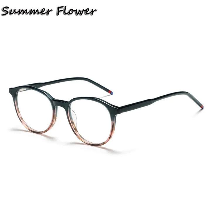 Summer Flower Women's Full Rim Round Acetate Eyeglasses 81010 Full Rim Summer Flower C6