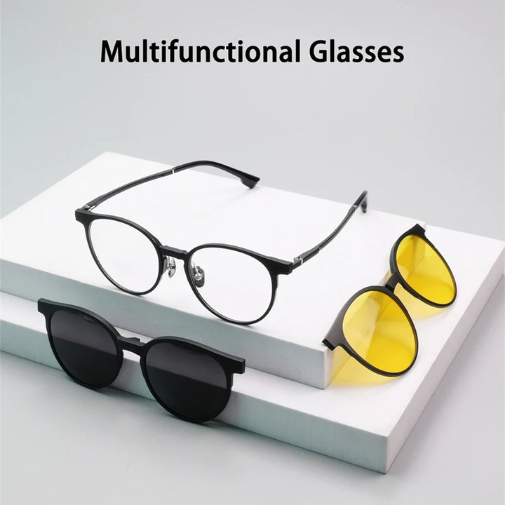 Kocolior Unisex Full Rim Round Tr 90 Eyeglasses Clip On Polarized Sunglasses 9016 Full Rim Kocolior