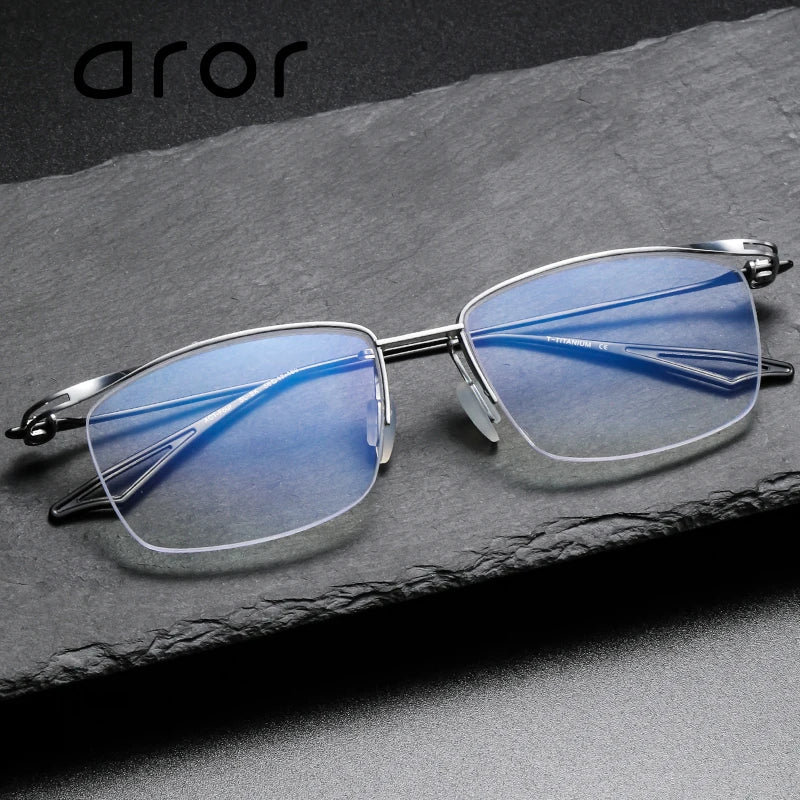 Aror Men's Full Rim Polygon Square Titanium Eyeglasses 56147