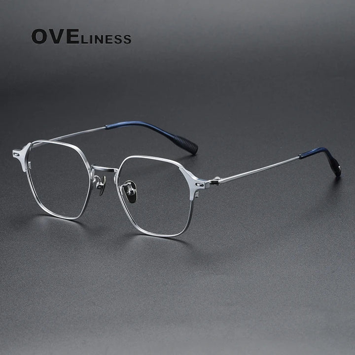 Oveliness Unisex Full Rim Polygon Titanium Eyeglasses 8110 Full Rim Oveliness silver  