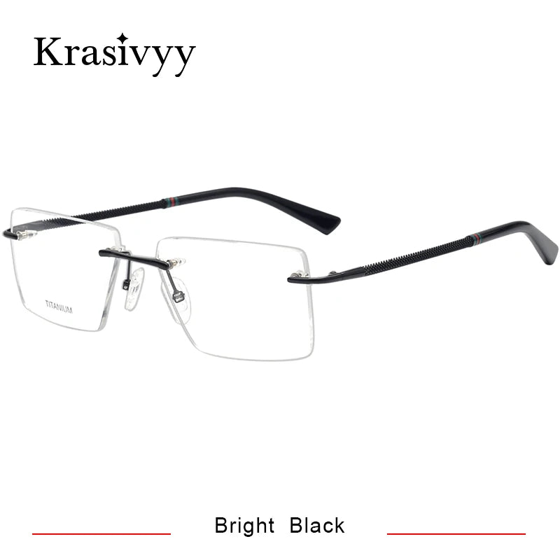 Krasivyy Unisex Rimless Square Titanium Eyeglasses 1657 Rimless Krasivyy Bright Black
