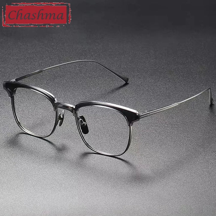 Chashma Unisex Full Rim Square Acetate Titanium Eyeglasses 2147 Full Rim Chashma Transparent Gray  