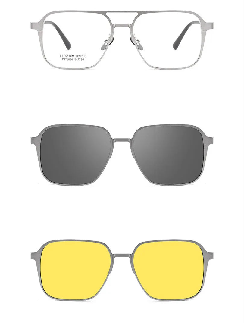 Chashma Ochki Unisex Full Rim Square Double Bridge Titanium Eyeglasses Clip On Sunglasses 372046