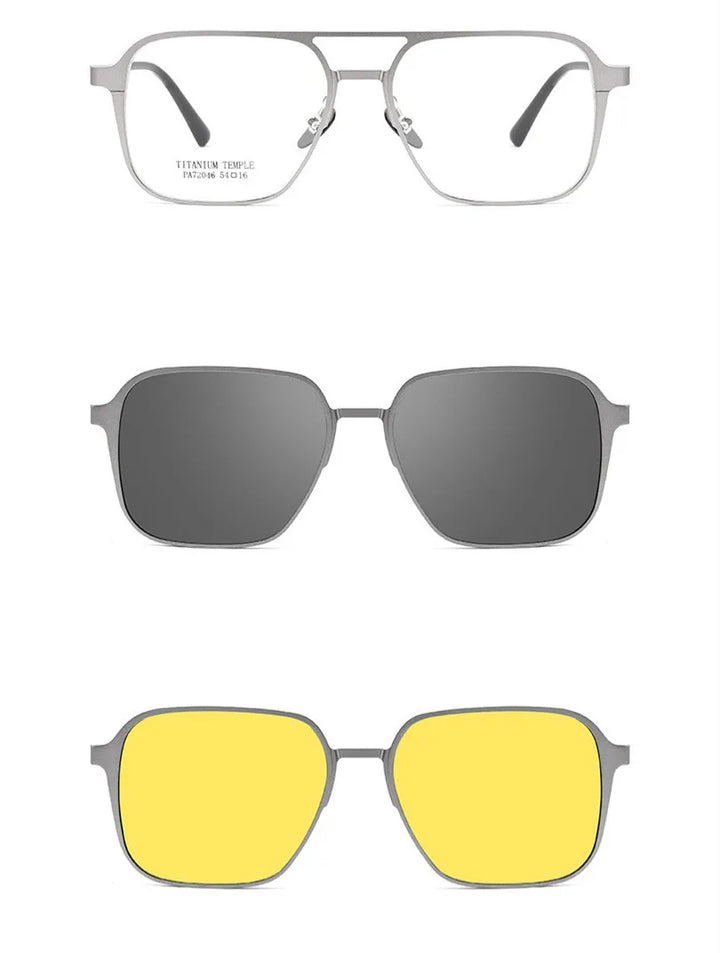 Chashma Ochki Unisex Full Rim Square Double Bridge Titanium Eyeglasses Clip On Sunglasses 372046