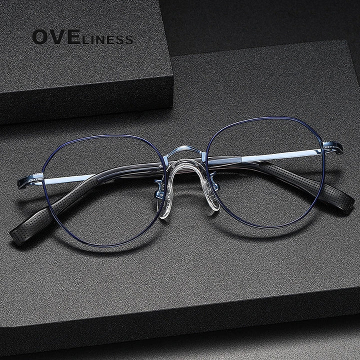 Oveliness Unisex Full Rim Flat Top Round Titanium Eyeglasses 80935 Full Rim Oveliness