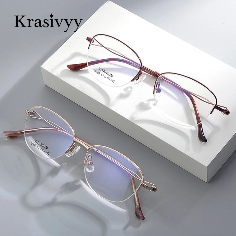 Krasivyy Women's Semi Rim Oval Round Titanium Eyeglasses 443006 Semi Rim Krasivyy