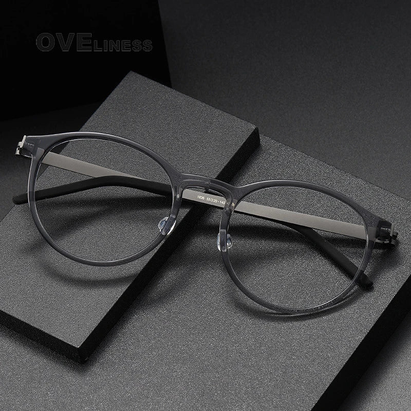 Oveliness Unisex Full Rim Round Screwless Titanium Acetate Eyeglasses 1836 Full Rim Oveliness   