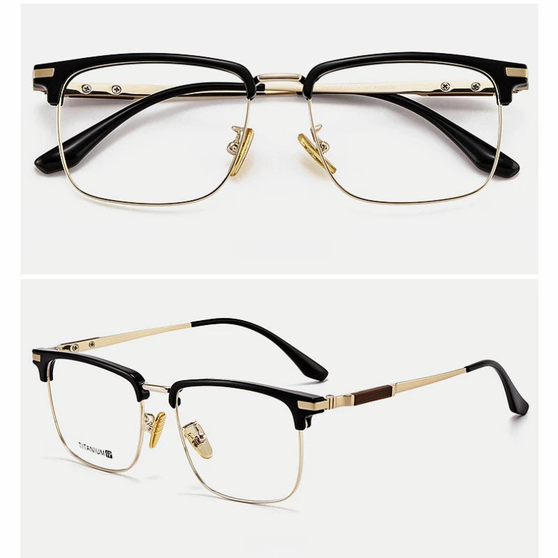 Yimaruili Men's Full Rim Square Tr 90 Titanium Wood Eyeglasses Y8079 Full Rim Yimaruili Eyeglasses Black Gold