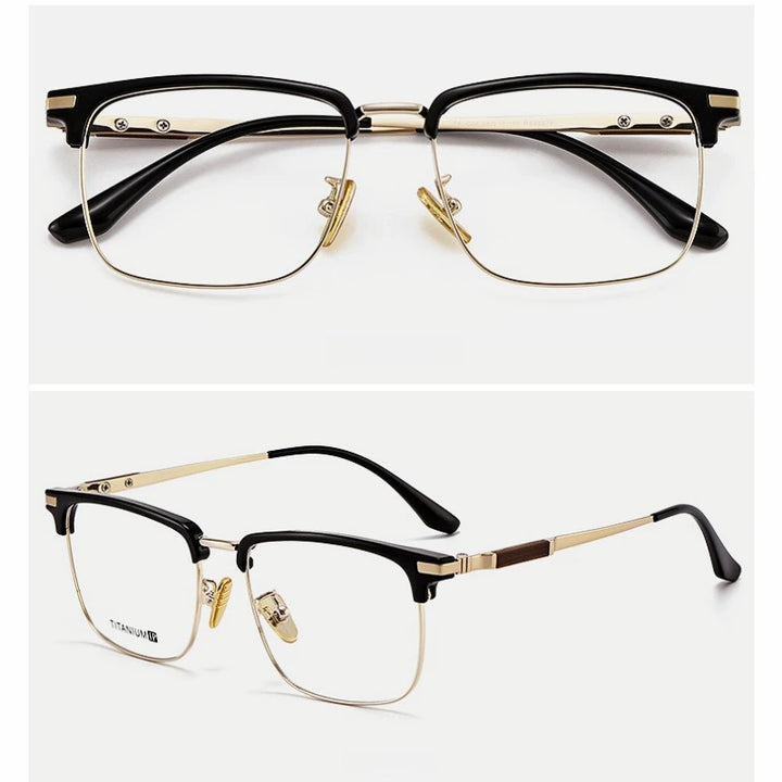 Yimaruili Men's Full Rim Square Tr 90 Titanium Wood Eyeglasses Y8079 Full Rim Yimaruili Eyeglasses Black Gold