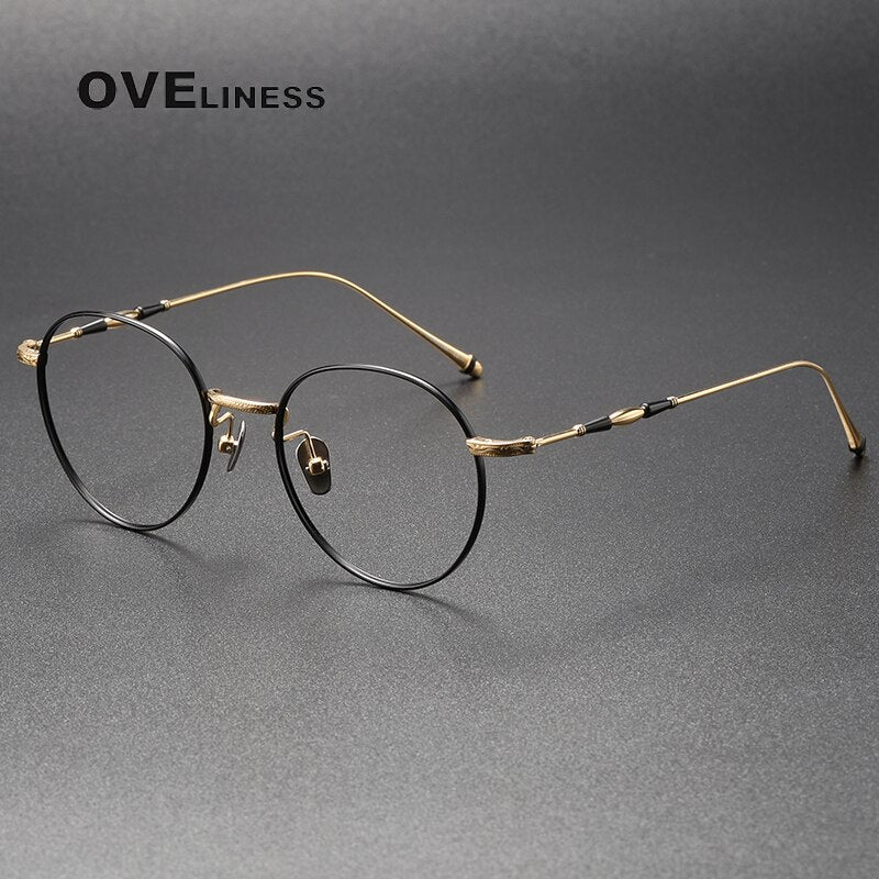 Oveliness Unisex Full Rim Irregular Round Titanium Eyeglasses M3048a Full Rim Oveliness black gold  