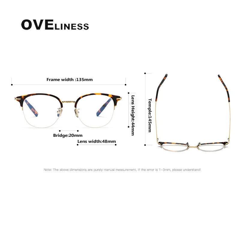 Oveliness Unisex Semi Rim Square Oval Acetate Titanium Eyeglasses 8098 Semi Rim Oveliness