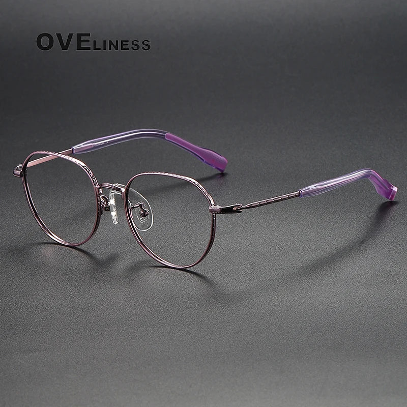 Oveliness Unisex Full Rim Flat Top Round Titanium Eyeglasses 80935 Full Rim Oveliness purple