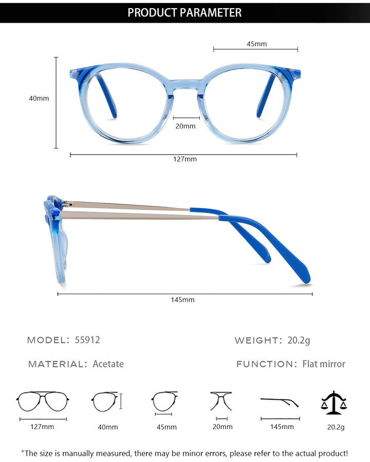 CCspace Unisex Full Rim Small Round Acetate Eyeglasses 55912 Full Rim CCspace