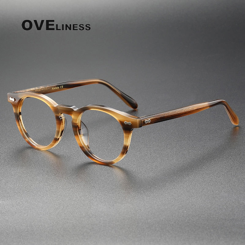 Oveliness Unisex Full Rim Round Acetate Titanium Eyeglasses 505 Full Rim Oveliness brown