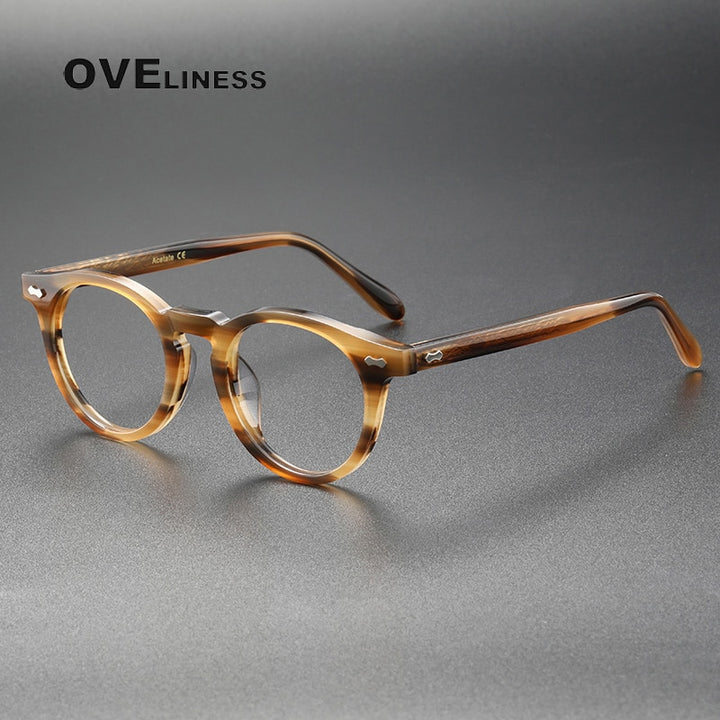 Oveliness Unisex Full Rim Round Acetate Titanium Eyeglasses 505 Full Rim Oveliness brown