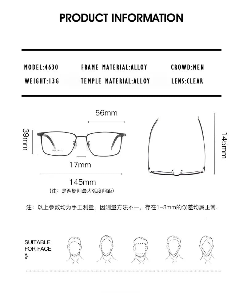 Kansept Men's Full Rim Big Square Stainless Steel Eyeglasses 34630 Full Rim Kansept