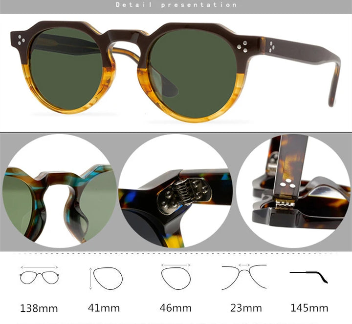 Black Mask Unisex Full Rim Flat Top Round Acetate Polarized Sunglasses 9532s Full Rim Black Mask