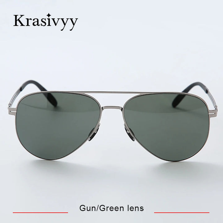 Krasivyy Unisex Full Rim Oval Screwless Nylon Alloy Sunglasses 6880 Sunglasses Krasivyy Gun Green lens