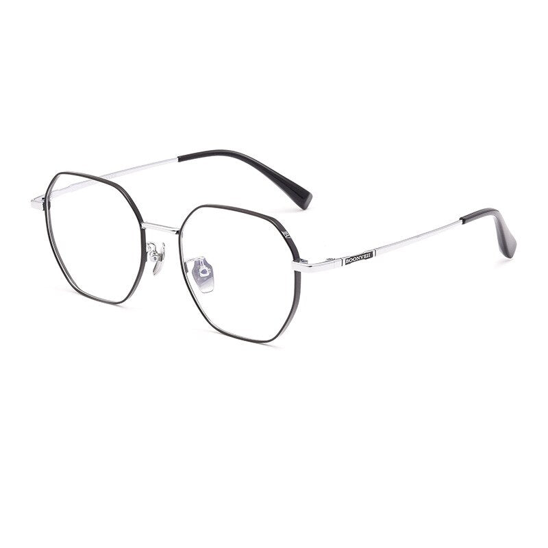 Yimaruili Unisex Full Rim Polygon Titanium Eyeglasses Bv87003 Full Rim Yimaruili Eyeglasses Black Silver  