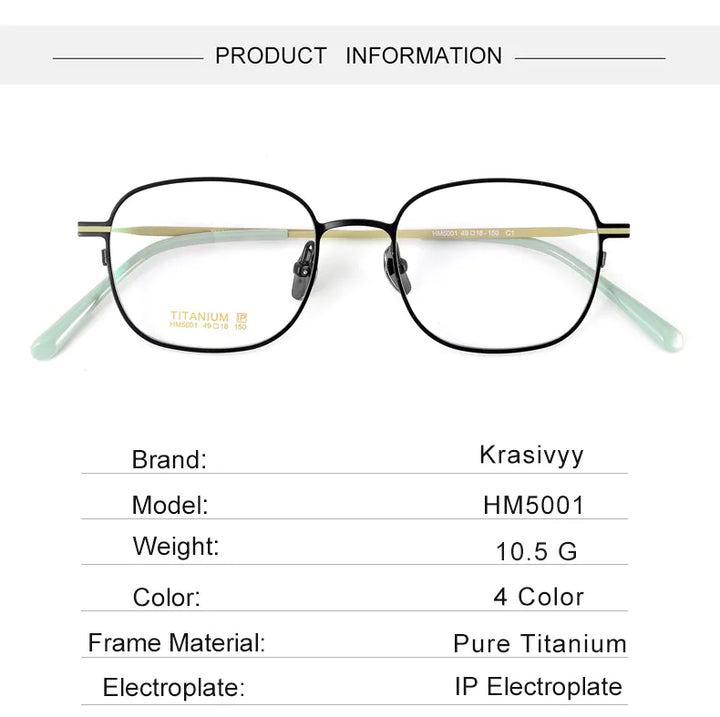 Krasivyy Men's Full Rim Square Titanium Eyeglasses Hm5001 Full Rim Krasivyy   