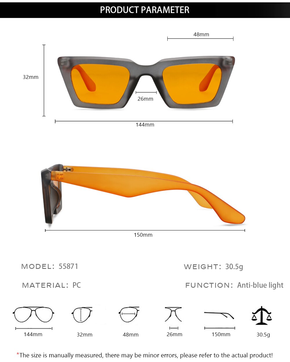 CCspace Unisex Full Rim Square Cat Eye Tr 90 Eyeglasses 55871 Full Rim CCspace