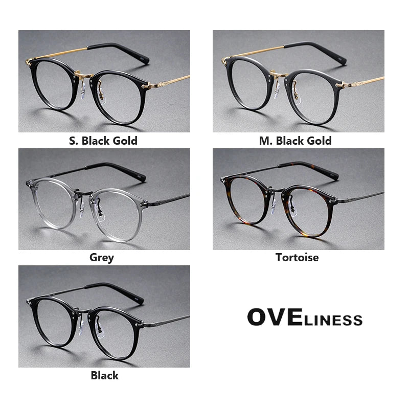 Oveliness Unisex Full Rim Round Acetate Titanium Eyeglasses C805 Full Rim Oveliness