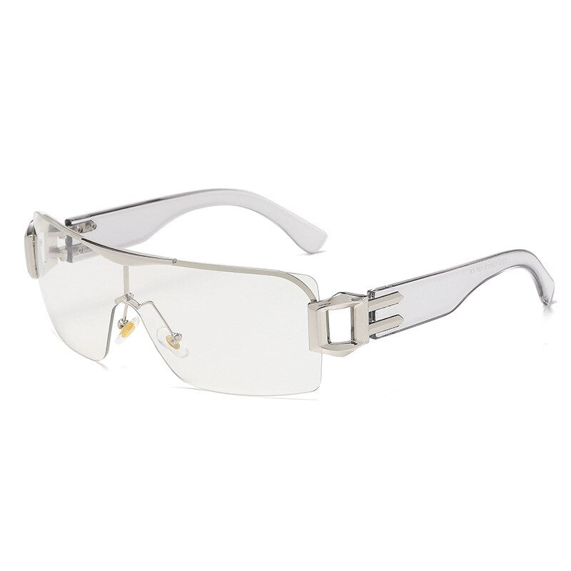 CCSpace Unisex Rimless Oversized Square Tr 90 One Lens UV400 Sunglasses 56326 Sunglasses CCspace Sunglasses C4SilverWhite  