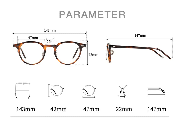 Black Mask Unisex Full Rim Round Acetate Eyeglasses 195493