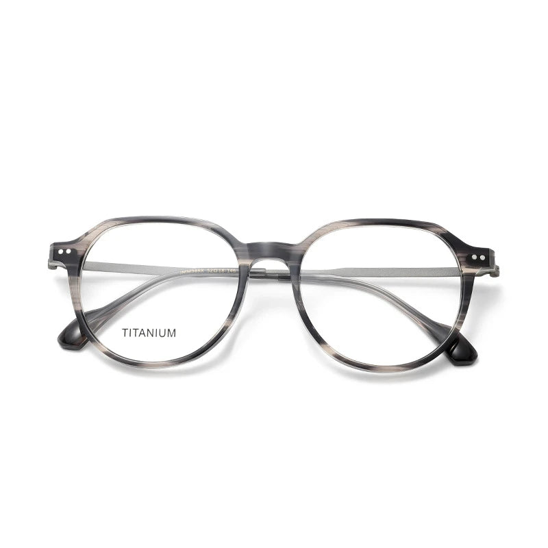 Aror Unisex Full Rim Flat Top Oval Acetate Titanium Eyeglasses 84298 Full Rim Aror striped gray