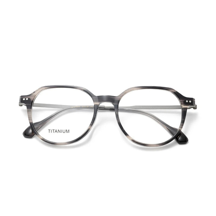 Aror Unisex Full Rim Flat Top Oval Acetate Titanium Eyeglasses 84298 Full Rim Aror striped gray