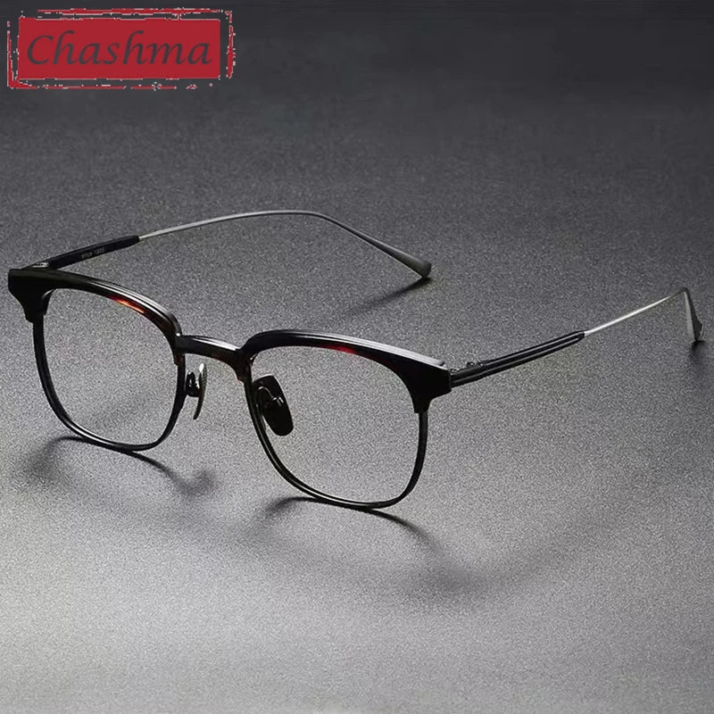 Chashma Unisex Full Rim Square Acetate Titanium Eyeglasses 2147 Full Rim Chashma Leopard Black  