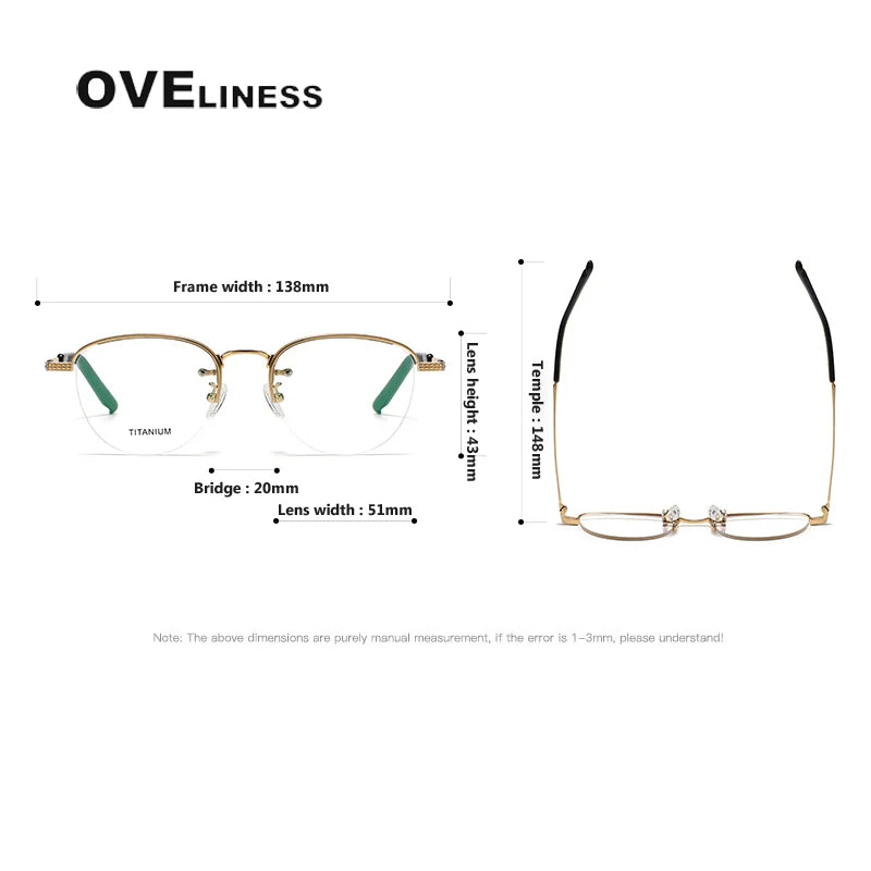 Oveliness Unisex Semi Rim Oval Titanium Eyeglasses Ot050 Semi Rim Oveliness