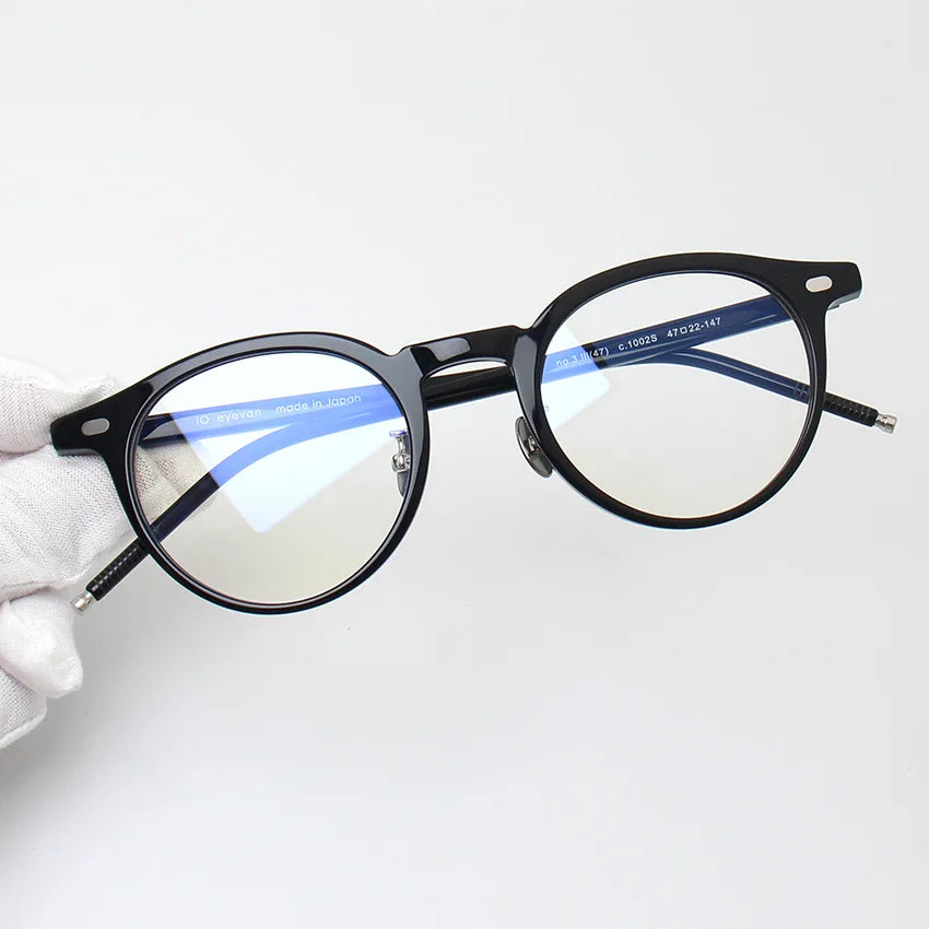 Hewei Unisex Full Rim Round Acetate Titanium Eyeglasses 34742