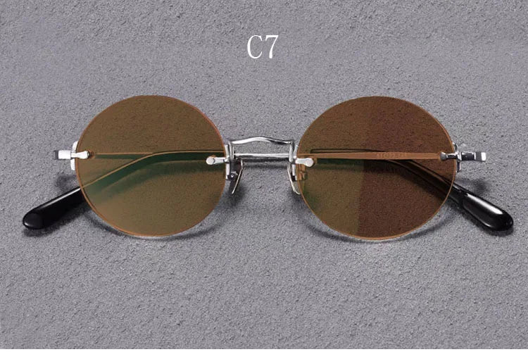 Yujo Men's Rimless Round Oval Titanium UV400 Sunglasses Y4346 Sunglasses Yujo C7 CHINA