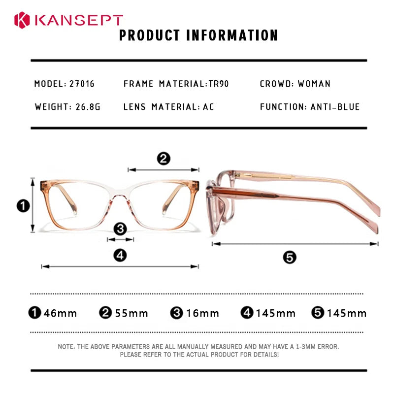 Kansept Women's Full Rim Square Tr 90 Alloy Reading Glasses 27016