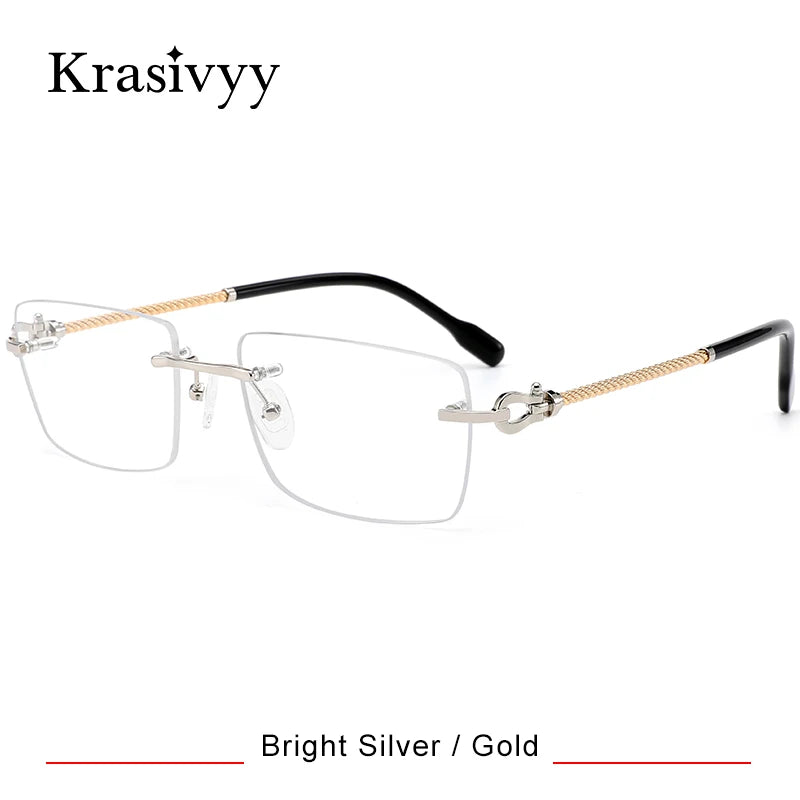 Krasivyy Men's Rimless Polygon Square Titanium Eyeglasses 316082