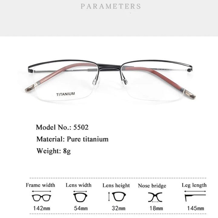 Hdcrafter Men's Semi Rim Square Brow Line Titanium Eyeglasses 845502 Semi Rim Hdcrafter Eyeglasses
