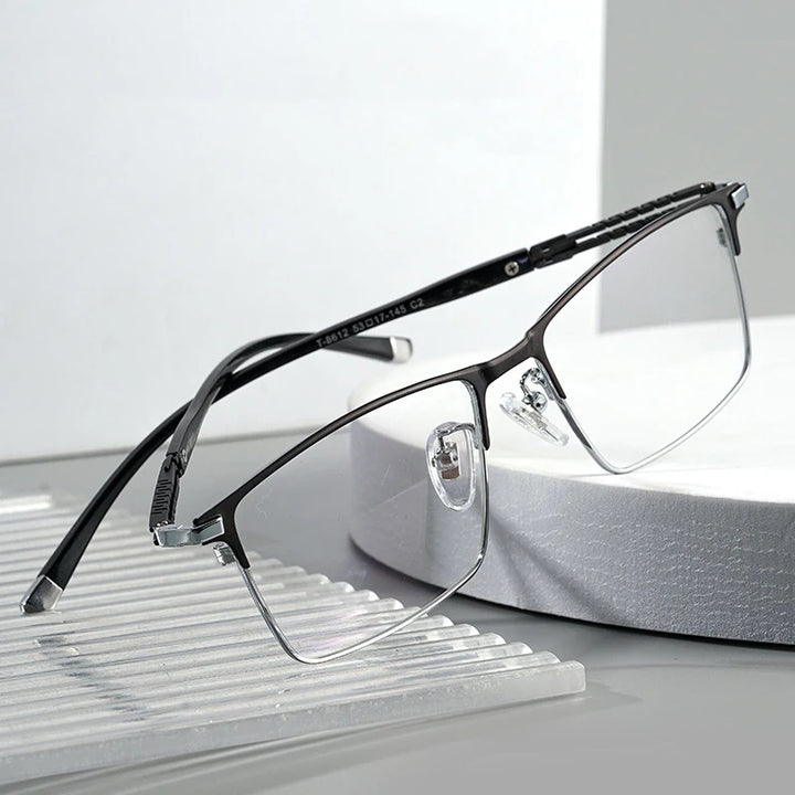 Hotochki Women's Semi Rim Square Brow Line Titanium Eyeglasses 486127