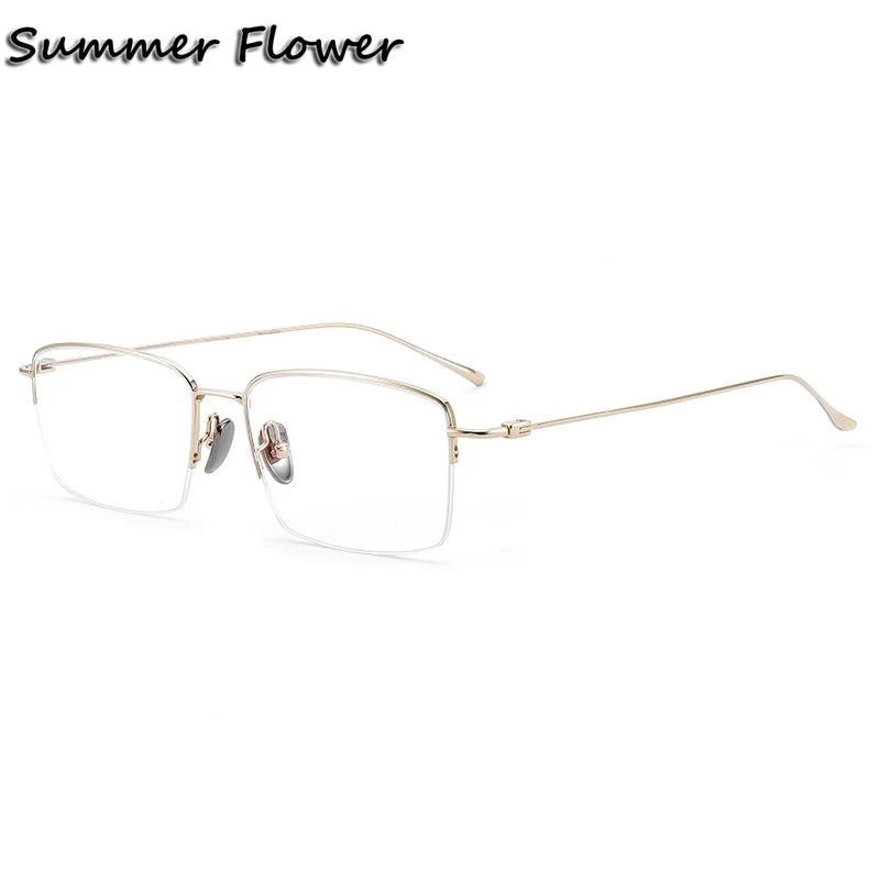 Summer Flower Unisex Semi Rim Square Titanium Eyeglasses 177503 Semi Rim Summer Flower Gold
