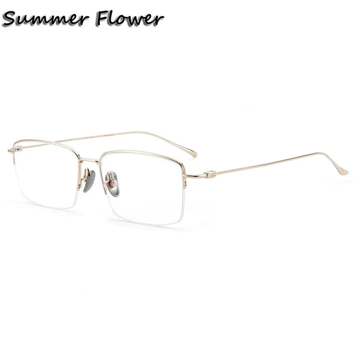 Summer Flower Unisex Semi Rim Square Titanium Eyeglasses 177503 Semi Rim Summer Flower Gold