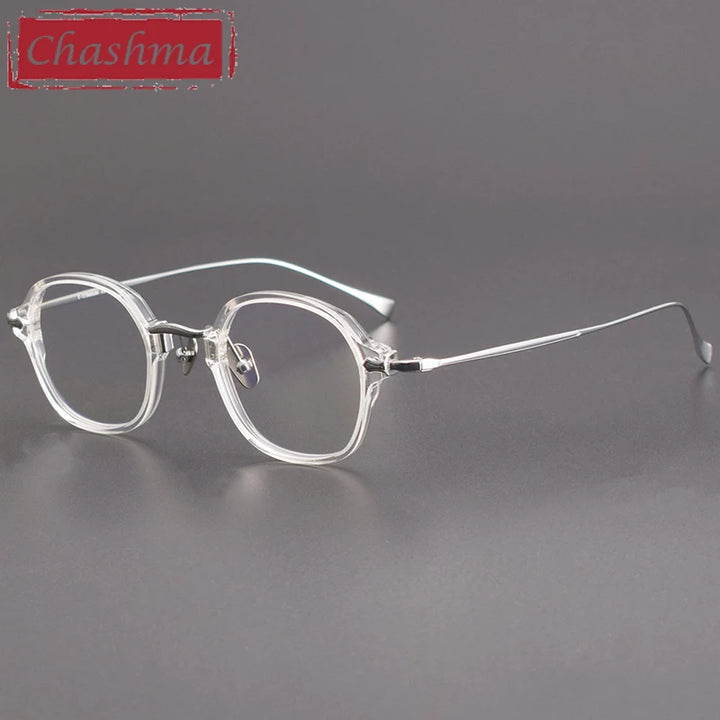 Chashma Unisex Full Rim Flat Top Round Acetate Titanium Eyeglasses 183 Full Rim Chashma Transparent Silver