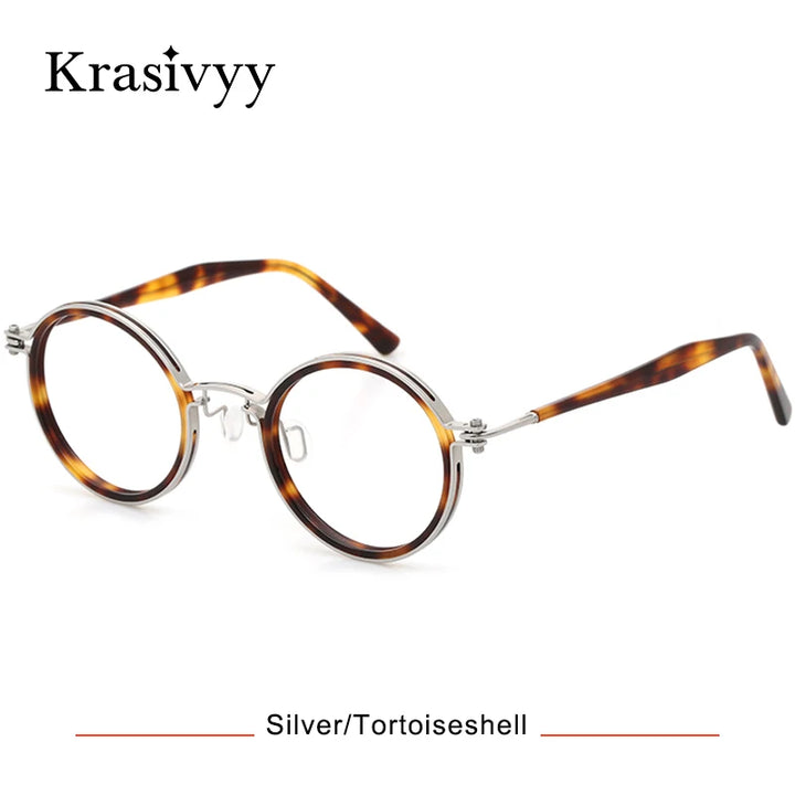 Krasivyy Unisex Full Rim Round Acetate Titanium Eyeglasses 55862