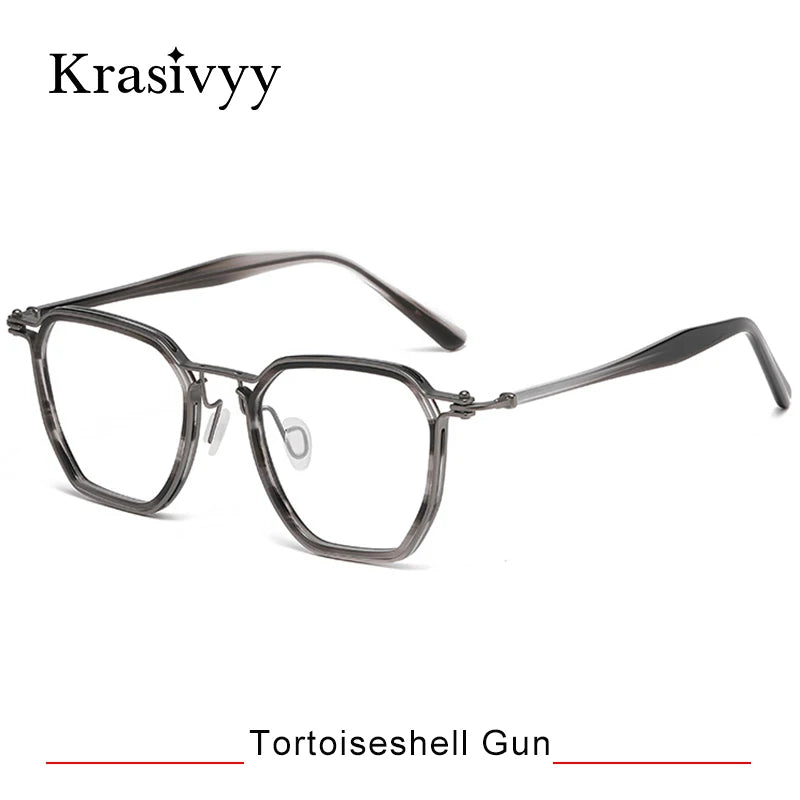 Krasivyy Men's Full Rim Big Flat Top Polygon Titanium Acetate Eyeglasses 315867