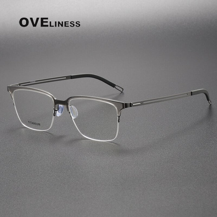 Oveliness Unisex Full Rim Square Screwless Titanium Eyeglasses 8202312 Full Rim Oveliness grey gun  